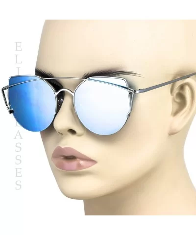 Cat Eye Metal Frame Flat Top Mirrored Lens Women Fashion Sunglasses - Blue Mirror - CU17YCH09CQ $7.07 Cat Eye