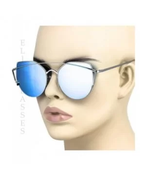 Cat Eye Metal Frame Flat Top Mirrored Lens Women Fashion Sunglasses - Blue Mirror - CU17YCH09CQ $7.07 Cat Eye