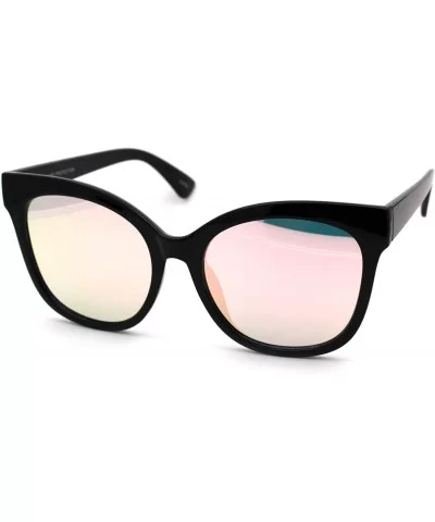 Mirrored Mirror Flat Lens Oversize Horn Rim Horned Sunglasses - Black Peach - CP12HVJZQUX $9.01 Wayfarer