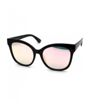 Mirrored Mirror Flat Lens Oversize Horn Rim Horned Sunglasses - Black Peach - CP12HVJZQUX $9.01 Wayfarer