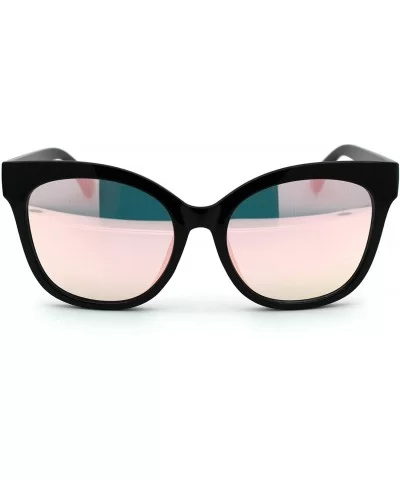 Mirrored Mirror Flat Lens Oversize Horn Rim Horned Sunglasses - Black Peach - CP12HVJZQUX $9.01 Wayfarer