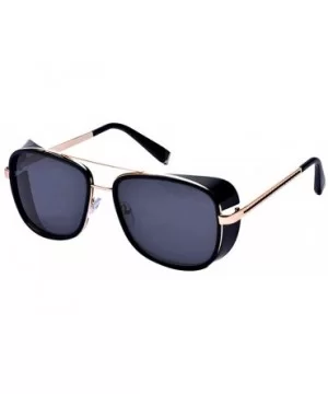 Iron Man Tony Retro Sunglasses Windshield Double Beam Square Metal Frame Glass - Black - CU18SRU278W $6.18 Shield