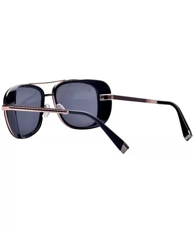 Iron Man Tony Retro Sunglasses Windshield Double Beam Square Metal Frame Glass - Black - CU18SRU278W $6.18 Shield