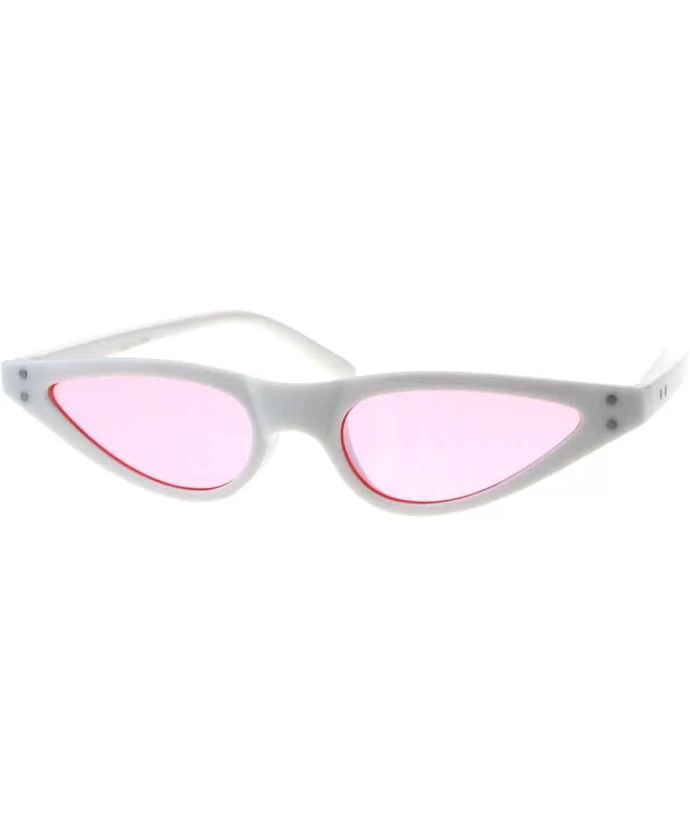 Womens 80s Retro Vintage Goth Narrow Rectangular Cateye Sunglasses - White Pink - CC18E0Z8D6H $6.61 Rectangular