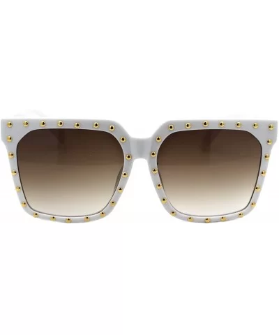 Gold Studded Sunglasses Womens Oversized Square Fashion Shades UV 400 - White (Brown Gradient) - CU18XUYG7TK $7.72 Square