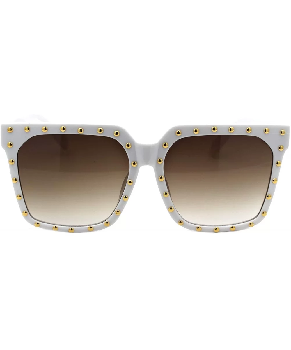 Gold Studded Sunglasses Womens Oversized Square Fashion Shades UV 400 - White (Brown Gradient) - CU18XUYG7TK $7.72 Square