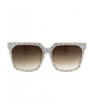 Gold Studded Sunglasses Womens Oversized Square Fashion Shades UV 400 - White (Brown Gradient) - CU18XUYG7TK $7.72 Square