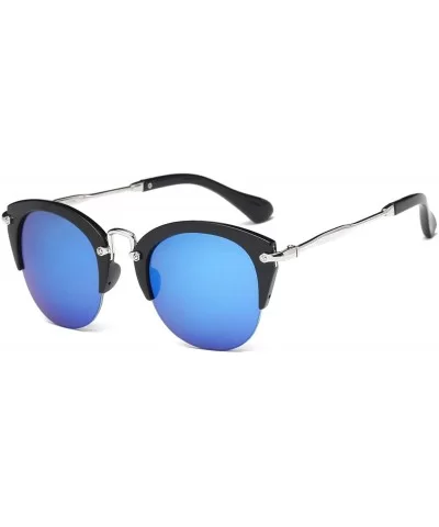 Women Round Cat Eye Fashion Sunglasses - Blue - C518WTI7MNH $20.46 Goggle