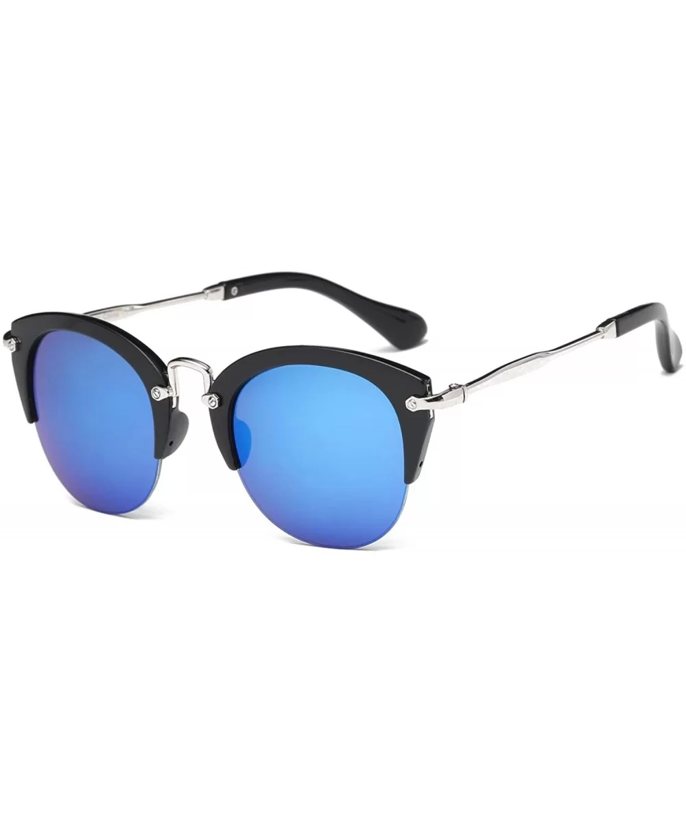 Women Round Cat Eye Fashion Sunglasses - Blue - C518WTI7MNH $20.46 Goggle