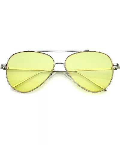 Retro Metal Frame Double Nose Bridge Color Flat Lens Aviator Sunglasses 60mm - Silver / Yellow - CX12O2SABZJ $6.47 Aviator