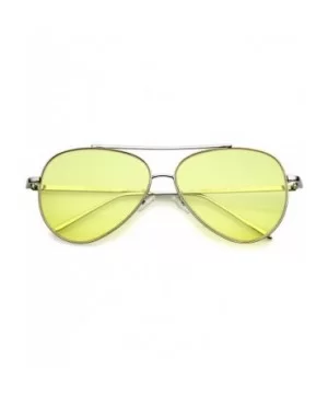 Retro Metal Frame Double Nose Bridge Color Flat Lens Aviator Sunglasses 60mm - Silver / Yellow - CX12O2SABZJ $6.47 Aviator