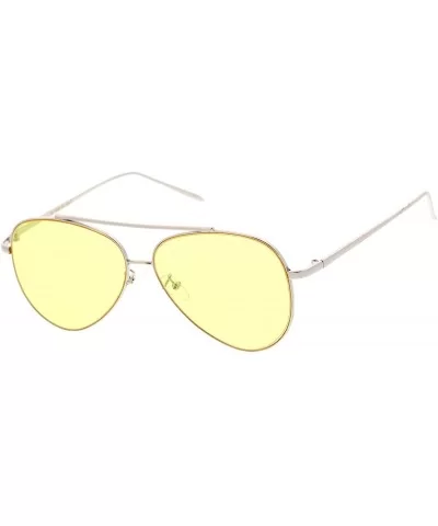 Retro Metal Frame Double Nose Bridge Color Flat Lens Aviator Sunglasses 60mm - Silver / Yellow - CX12O2SABZJ $6.47 Aviator