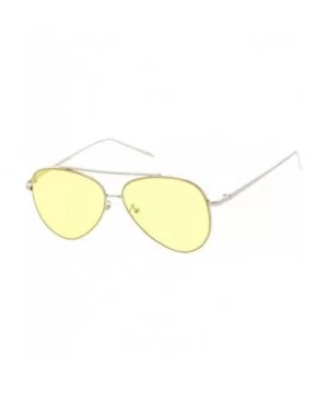 Retro Metal Frame Double Nose Bridge Color Flat Lens Aviator Sunglasses 60mm - Silver / Yellow - CX12O2SABZJ $6.47 Aviator