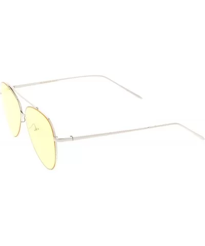 Retro Metal Frame Double Nose Bridge Color Flat Lens Aviator Sunglasses 60mm - Silver / Yellow - CX12O2SABZJ $6.47 Aviator