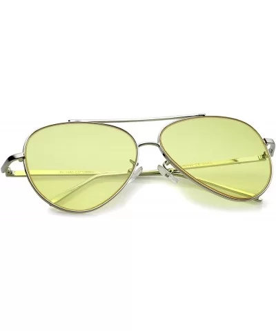 Retro Metal Frame Double Nose Bridge Color Flat Lens Aviator Sunglasses 60mm - Silver / Yellow - CX12O2SABZJ $6.47 Aviator