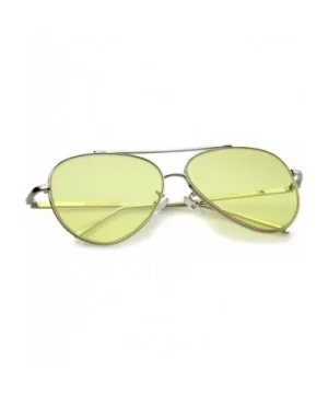 Retro Metal Frame Double Nose Bridge Color Flat Lens Aviator Sunglasses 60mm - Silver / Yellow - CX12O2SABZJ $6.47 Aviator