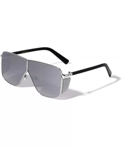 Geometric Square Glitter Shield Flat Top Fashion Sunglasses - Silver - CJ196L26TE5 $8.35 Square