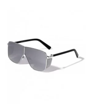 Geometric Square Glitter Shield Flat Top Fashion Sunglasses - Silver - CJ196L26TE5 $8.35 Square