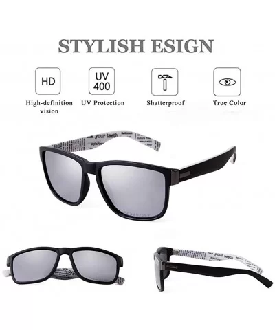 Vintage TR Polarized Sunglasses for men Women Unisex Stylish Square Mirror Lens - Black Frame Silver Len - C5196UG9HSY $11.15...