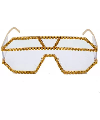 Oversized Sunglasses One piece Rhinestone Eyeglasses - Gold&clear - C418A2SDMEZ $10.84 Square