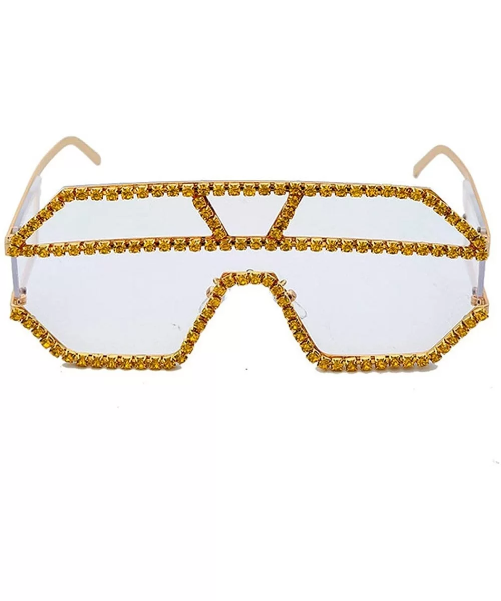 Oversized Sunglasses One piece Rhinestone Eyeglasses - Gold&clear - C418A2SDMEZ $10.84 Square