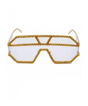 Oversized Sunglasses One piece Rhinestone Eyeglasses - Gold&clear - C418A2SDMEZ $10.84 Square