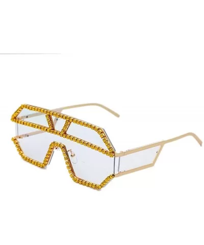 Oversized Sunglasses One piece Rhinestone Eyeglasses - Gold&clear - C418A2SDMEZ $10.84 Square