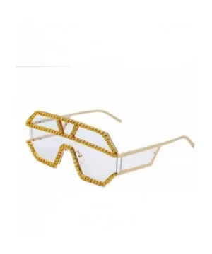 Oversized Sunglasses One piece Rhinestone Eyeglasses - Gold&clear - C418A2SDMEZ $10.84 Square