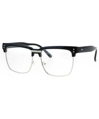 Mens Clear Lens Glasses Designer Fashion Square Frame Eyeglasses UV 400 - Black Silver - CB1832ALWIT $5.80 Square