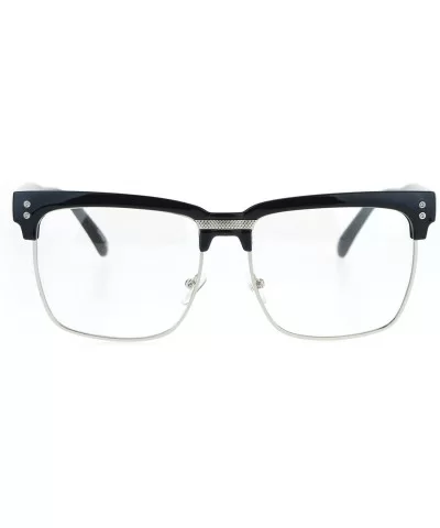 Mens Clear Lens Glasses Designer Fashion Square Frame Eyeglasses UV 400 - Black Silver - CB1832ALWIT $5.80 Square