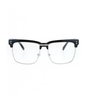 Mens Clear Lens Glasses Designer Fashion Square Frame Eyeglasses UV 400 - Black Silver - CB1832ALWIT $5.80 Square