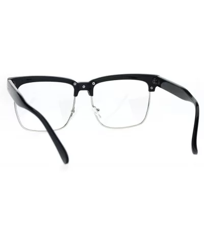 Mens Clear Lens Glasses Designer Fashion Square Frame Eyeglasses UV 400 - Black Silver - CB1832ALWIT $5.80 Square