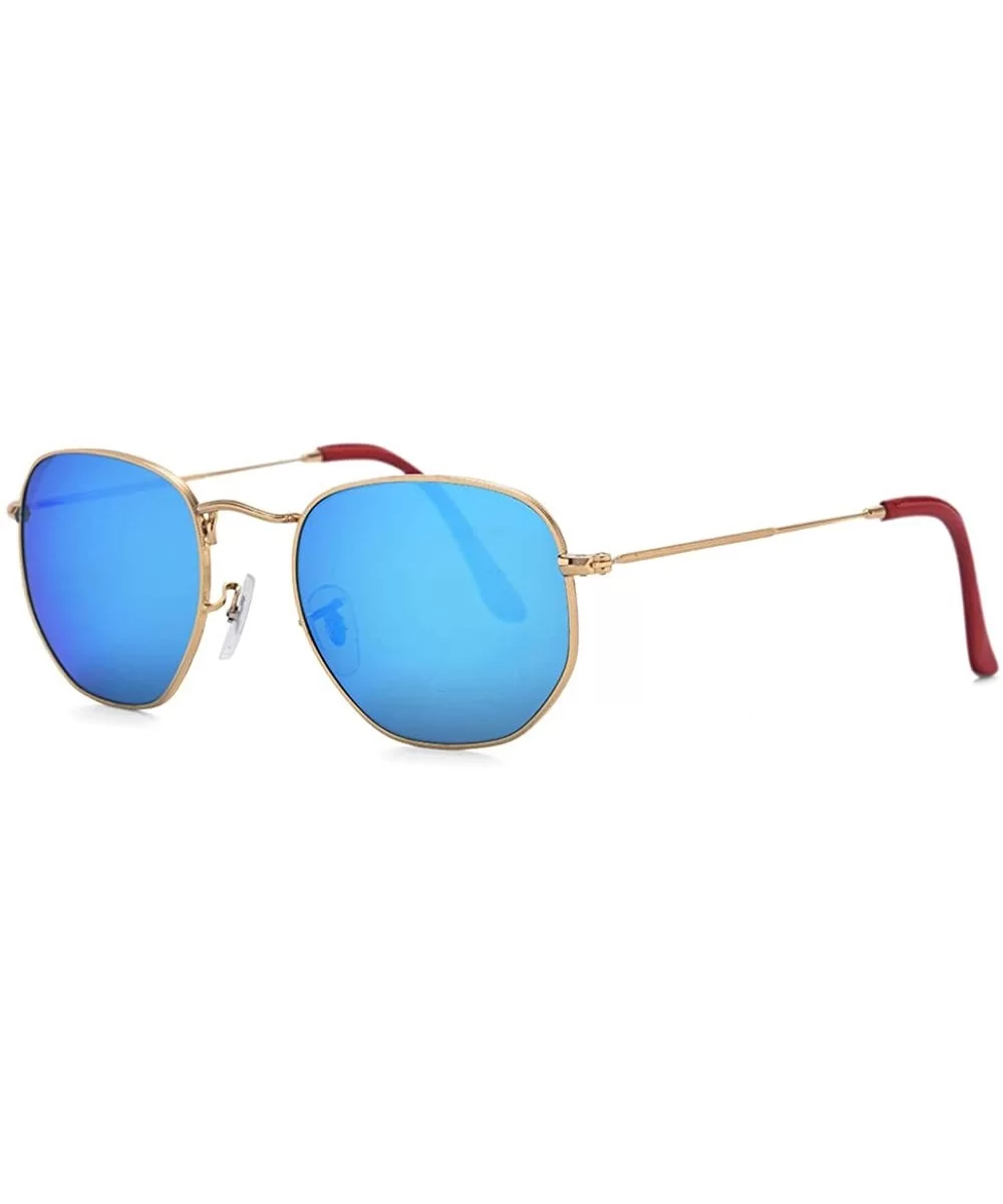 hexagonal square sunglasses for women and men polygon mirrored lens - Blue - CX18ATH0LR4 $13.50 Square