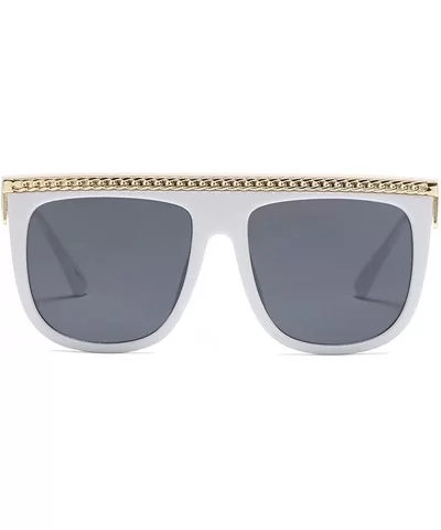 Fashion Chain Sunglasses Men Oversized Square Sun Glasses for Women Accessories - White With Black - CU18KI0KD6Z $5.09 Square