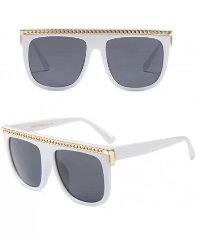 Fashion Chain Sunglasses Men Oversized Square Sun Glasses for Women Accessories - White With Black - CU18KI0KD6Z $5.09 Square