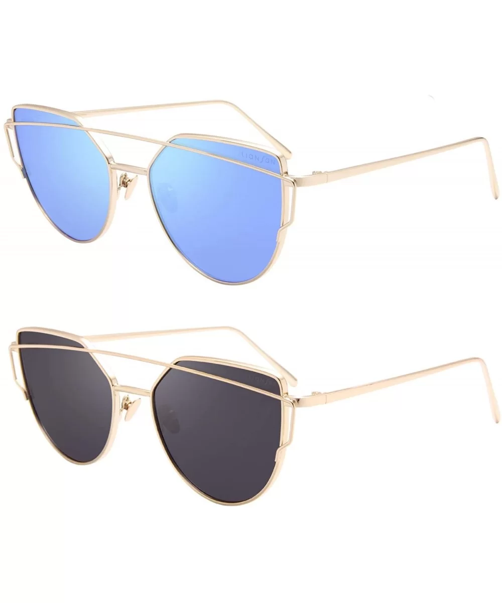 Street Fashion Cat Eye Mirrored Metal Sunglasses for Women 7805 - Bu+gl - CF18Q7Q0QI8 $15.47 Cat Eye