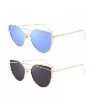 Street Fashion Cat Eye Mirrored Metal Sunglasses for Women 7805 - Bu+gl - CF18Q7Q0QI8 $15.47 Cat Eye