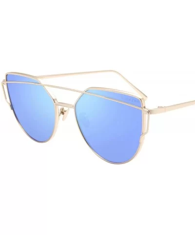 Street Fashion Cat Eye Mirrored Metal Sunglasses for Women 7805 - Bu+gl - CF18Q7Q0QI8 $15.47 Cat Eye