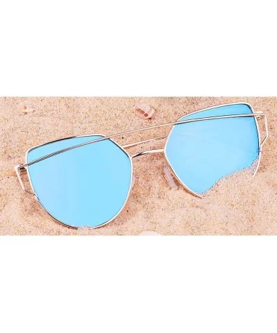 Street Fashion Cat Eye Mirrored Metal Sunglasses for Women 7805 - Bu+gl - CF18Q7Q0QI8 $15.47 Cat Eye