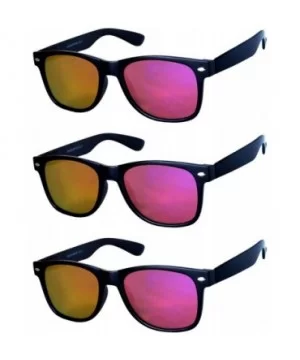 Wholesale of 3 Pairs Mirrored Reflective Colored Lens Sunglasses Black Matte Frame Horn Rimmed Style - CS12O05XNER $7.68 Goggle