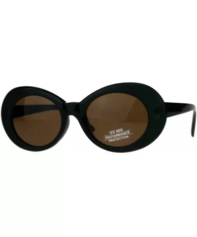 Womens Mod Oval Thick Plastic Round Chic Sunglasses - Green Brown - CB180Q0C6RC $6.33 Round