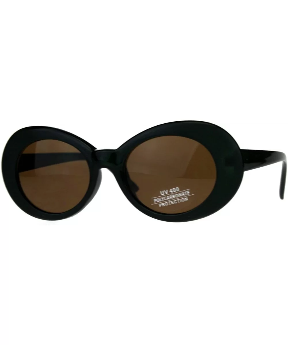 Womens Mod Oval Thick Plastic Round Chic Sunglasses - Green Brown - CB180Q0C6RC $6.33 Round