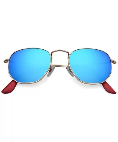 hexagonal square sunglasses for women and men polygon mirrored lens - Blue - CX18ATH0LR4 $13.50 Square