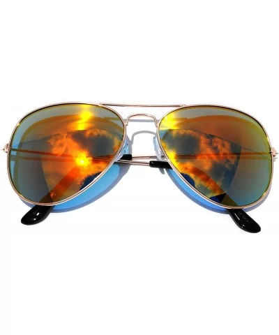 Men Aviator style Sunglasses Metal Frame Gold Color Full Mirror Lens Men Women - 1 Red - CQ11M0H27BN $5.49 Aviator