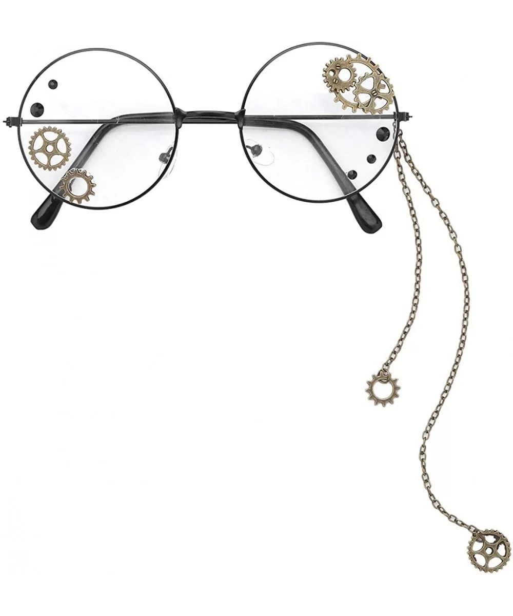 Steampunk Round Glasses Frame Gothic Punk Gear Chain Eyeglasses Spectacles Eyewear Halloween Cosplay Accessories - CW197EOANK...