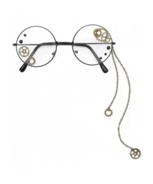 Steampunk Round Glasses Frame Gothic Punk Gear Chain Eyeglasses Spectacles Eyewear Halloween Cosplay Accessories - CW197EOANK...