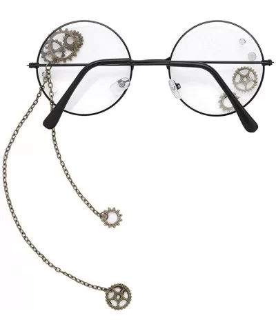 Steampunk Round Glasses Frame Gothic Punk Gear Chain Eyeglasses Spectacles Eyewear Halloween Cosplay Accessories - CW197EOANK...