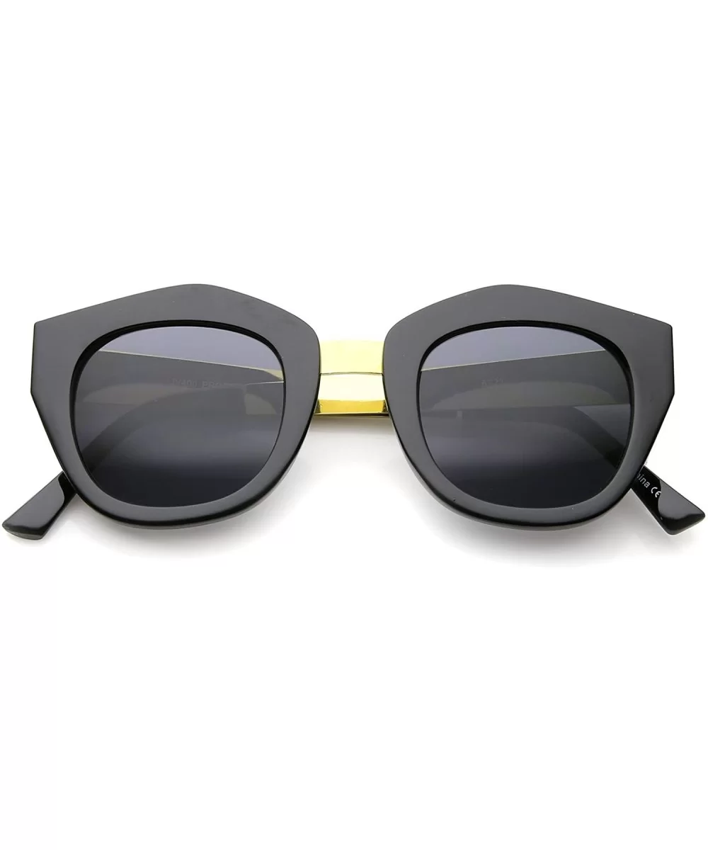 Women's Geometric Metal Bridge And Temple Square Lens Cat Eye Sunglasses 46mm - Black / Smoke - CV12JP6FFIN $9.03 Cat Eye