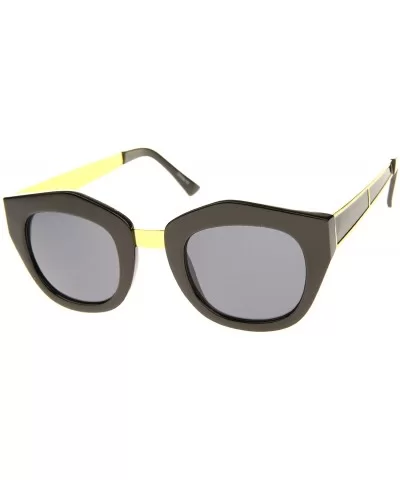 Women's Geometric Metal Bridge And Temple Square Lens Cat Eye Sunglasses 46mm - Black / Smoke - CV12JP6FFIN $9.03 Cat Eye