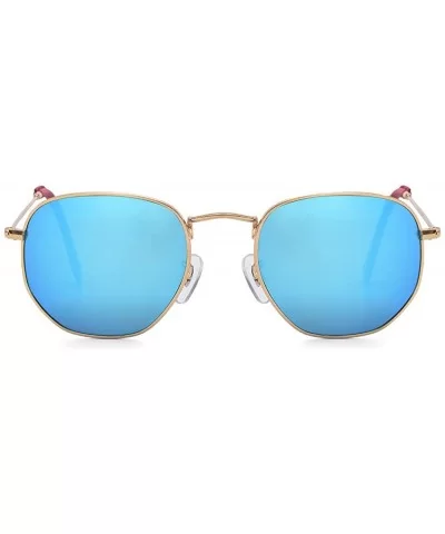 hexagonal square sunglasses for women and men polygon mirrored lens - Blue - CX18ATH0LR4 $13.50 Square